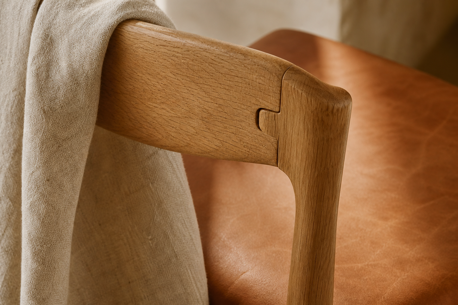 Oak chair and linen throw