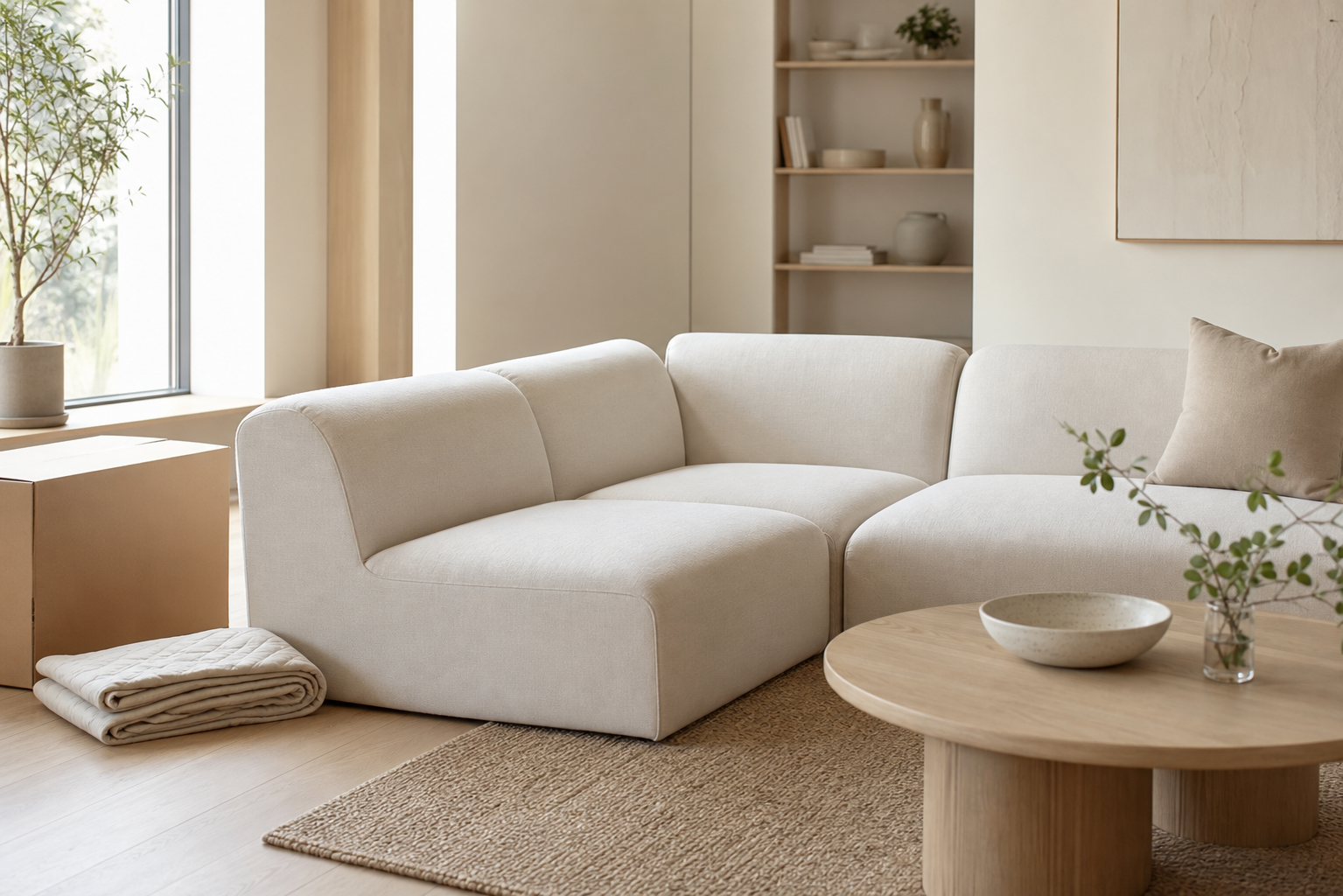 Sofa delivered in a bright room